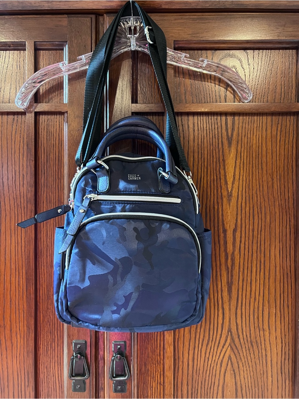 Coco Carmen Blue Camo Backpack Convertible Shoulder Bag Lightweight Nylon Mini